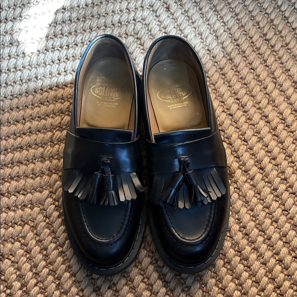 Solovair Hi-Shine Black Tassel Loafers